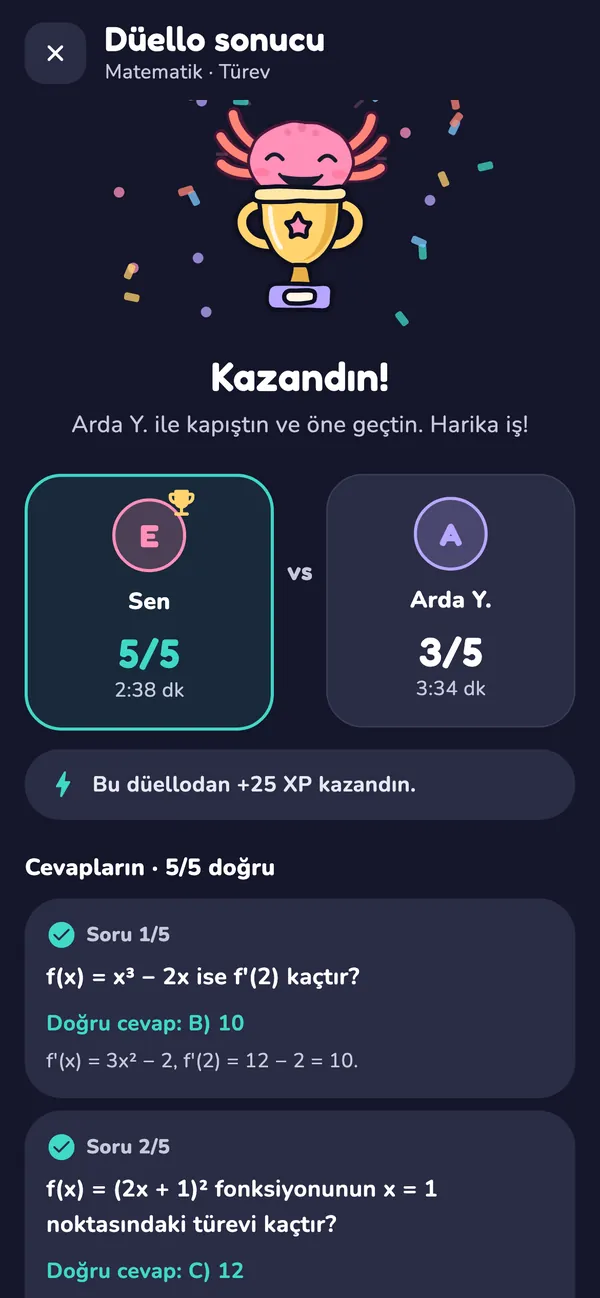 Düello sonucu: arkadaşına karşı kazanılan maç